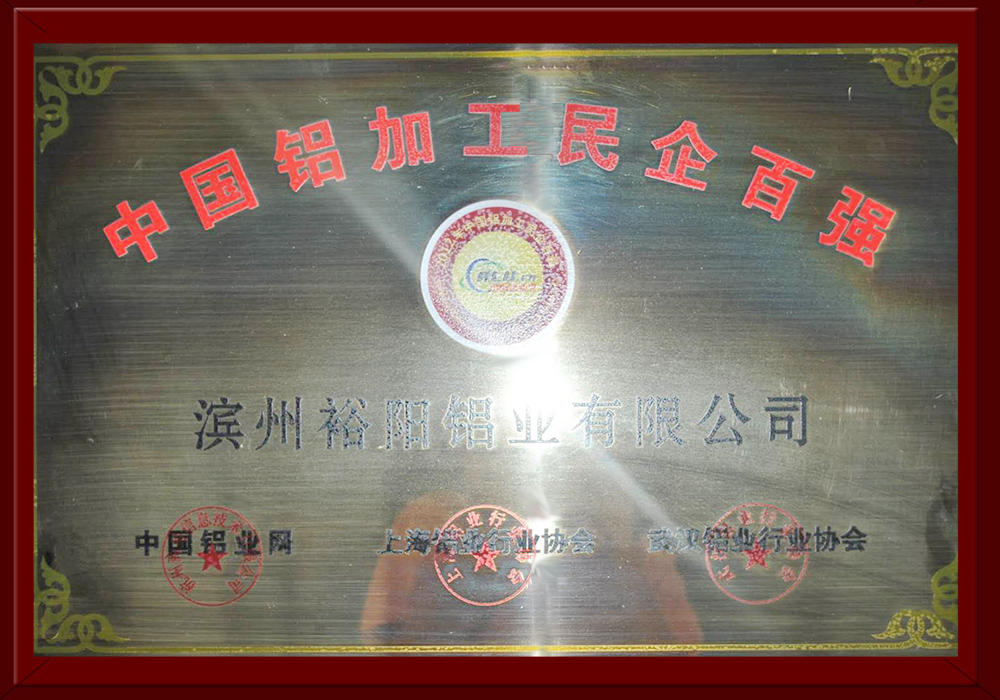 Top 100 Private aluminum processing enterprises in China
